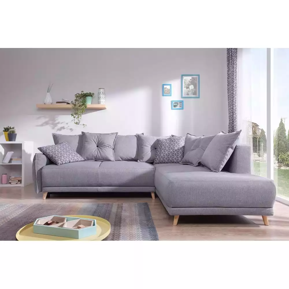 BOBOCHIC - Lena - Canapé scandinave d angle droit - Gris clair - 236x90x190cm